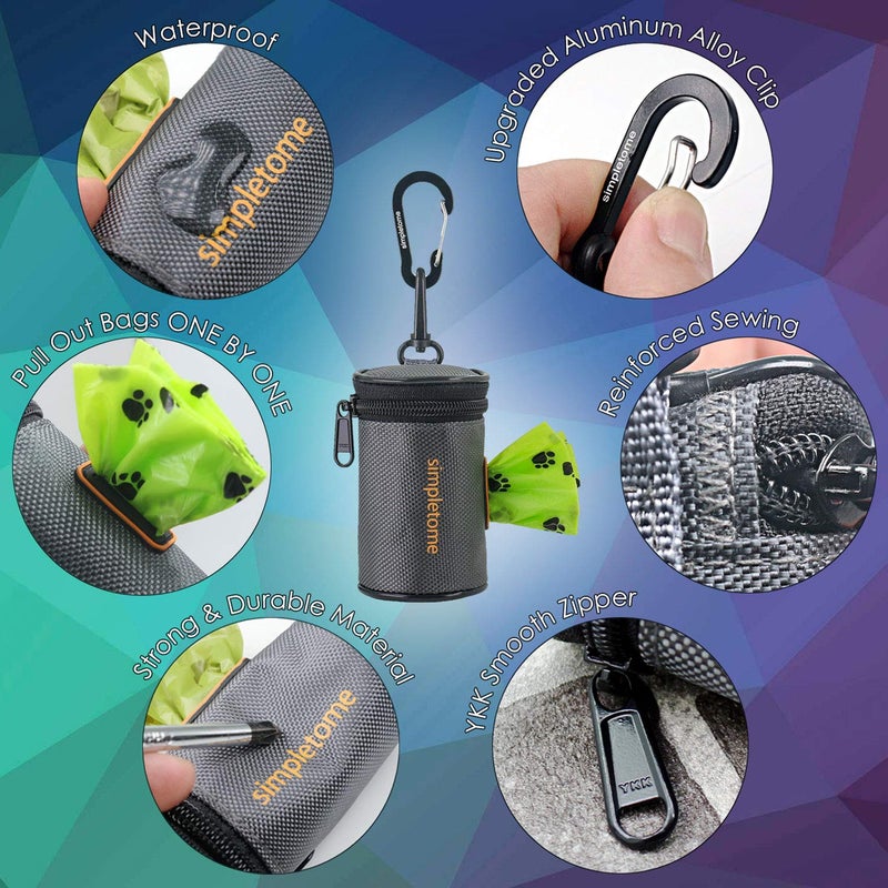 simpletome Dog Waste Bag Dispenser for Leash Belt Waterproof 1680D Oxford YKK Zipper (Grey) - Image 3